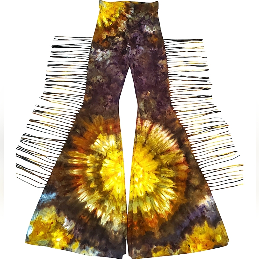 REGULAR LENGTH Tie Dye High Waisted Fringe Bell Bottoms - Festival Tie Dyed Pant